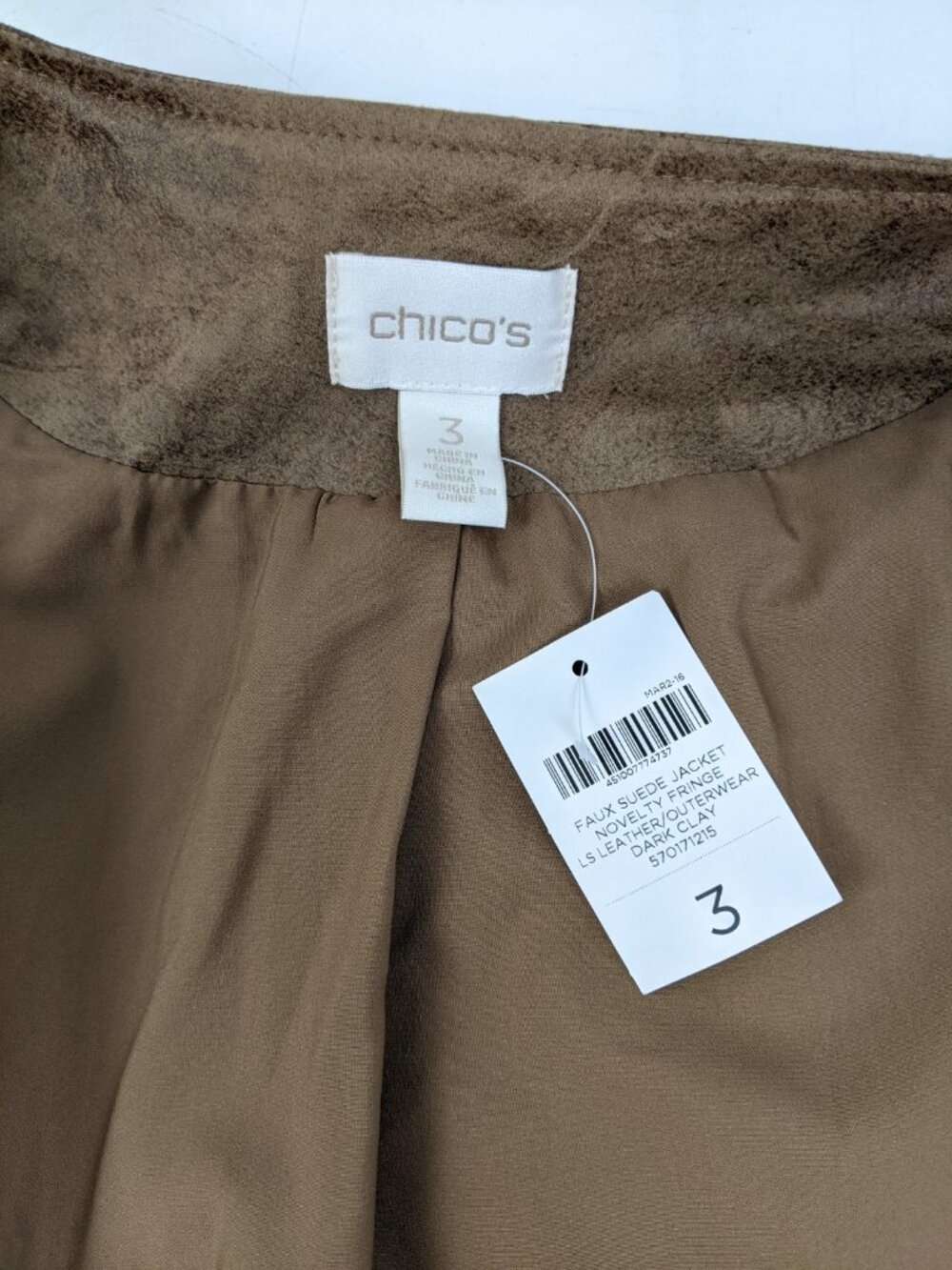 Chicos Faux Suede Fringe Jacket Brown Long Sleeve Size 3 / XL NWT Western Boho - Picture 3 of 9